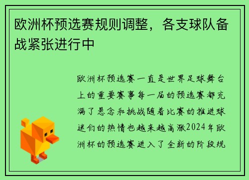 欧洲杯预选赛规则调整，各支球队备战紧张进行中